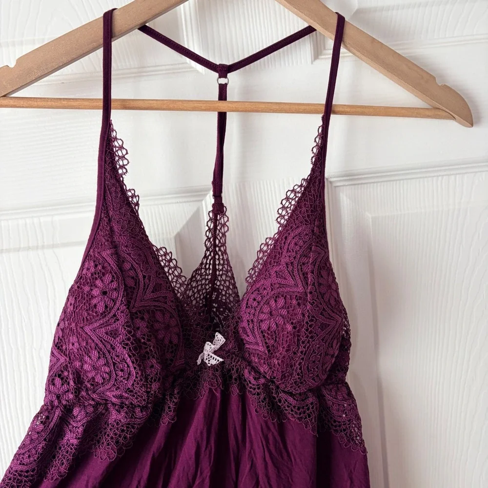 Victorias Secret Lace Trim Babydoll Chemise Nightgown Purple Large NEW - Picture 3 of 10